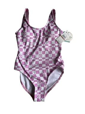NWT Roxy Girls' Pink and White Checker One-Piece Swimsuit